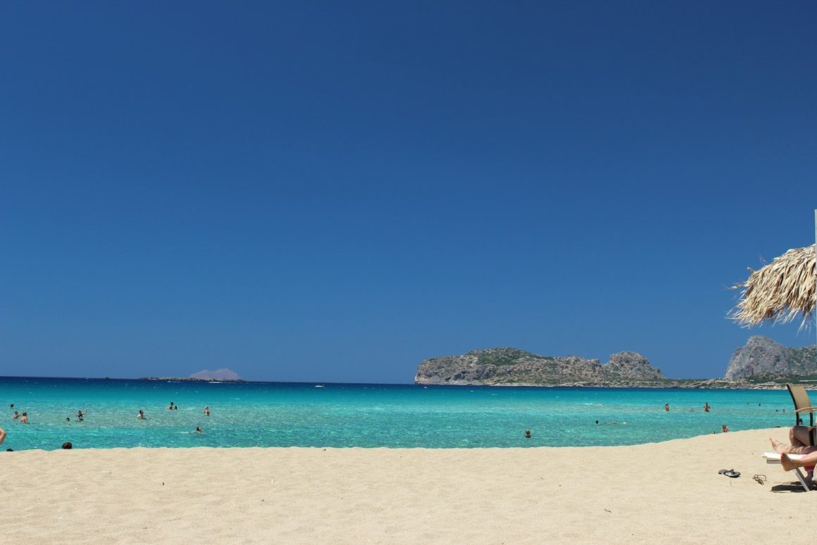 A white-sand beach in Crete, Greece.