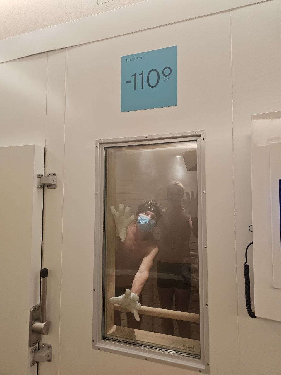 Guests inside cryotherapy chamber at Chenot Palace Weggis