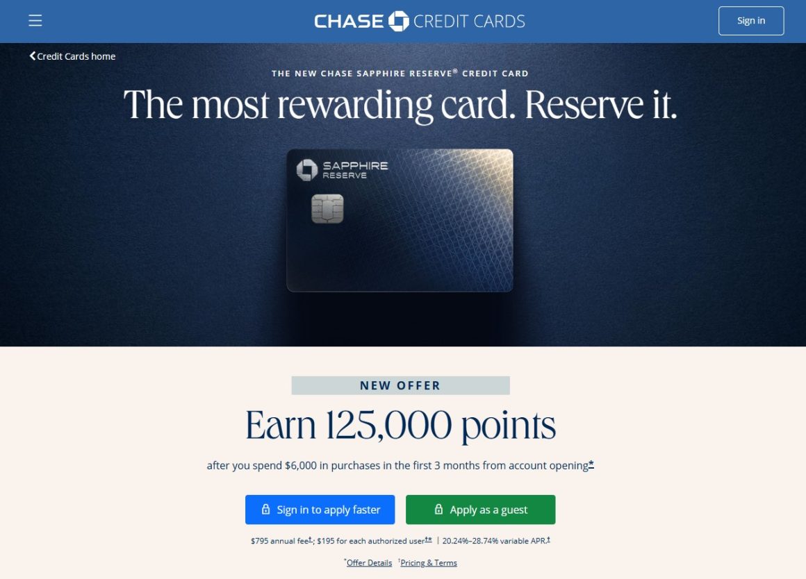 Chase Saphire Reserve Travel Credit Card Apply