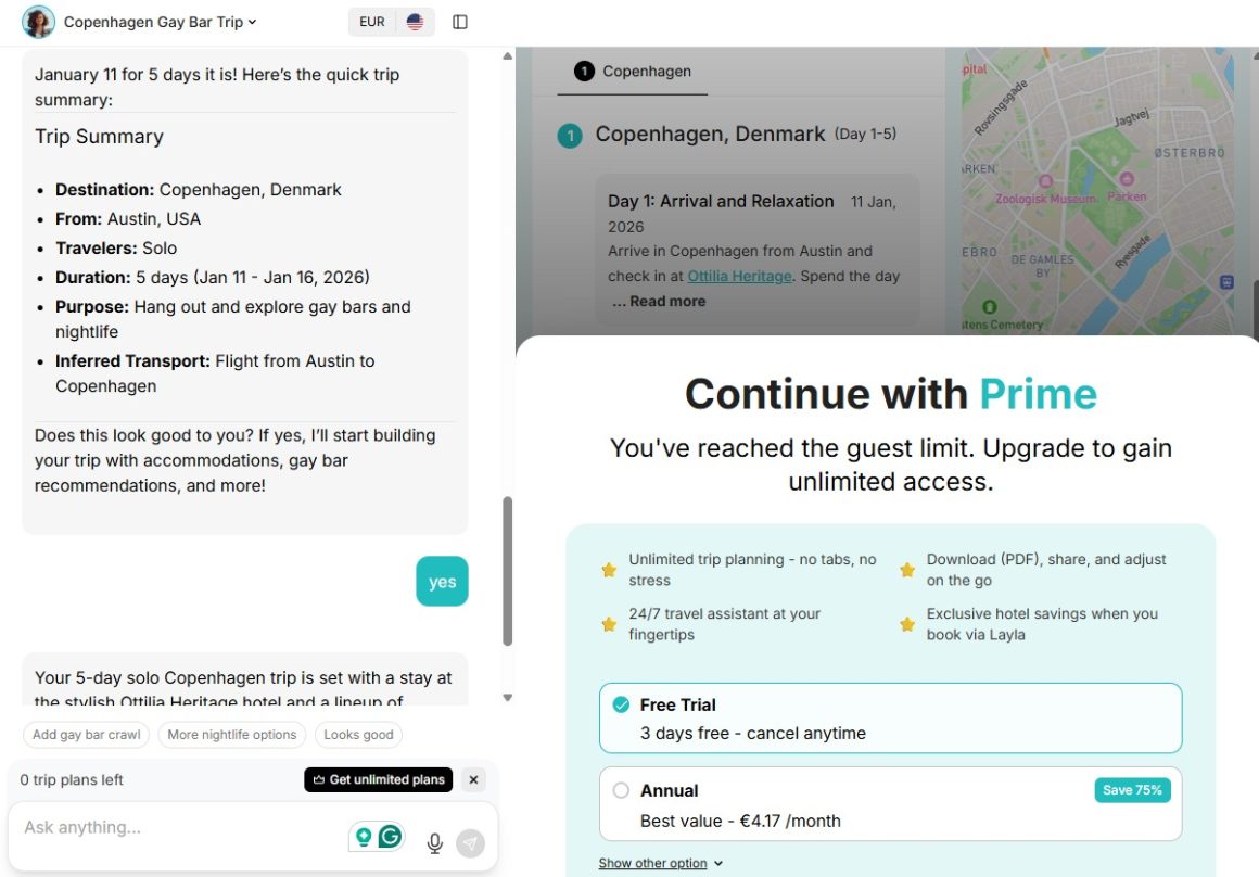 layla ai trip planner