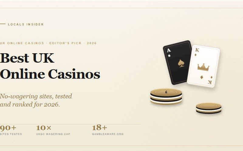 Best UK online casinos 2026 — Locals Insider's ranking of the top UKGC-licensed no-wagering casino sites, tested for bonuses, payouts and live dealer play.