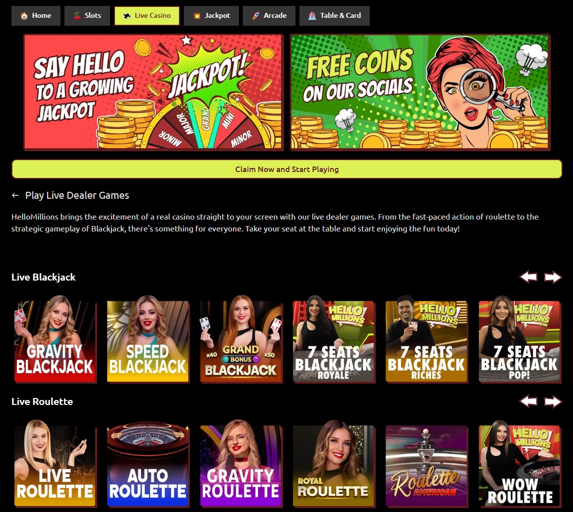 Hello Millions Social Live Casinos