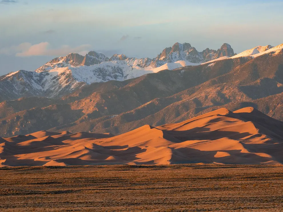 Great Sand Dunes against snow-capped Sangre de Cristos