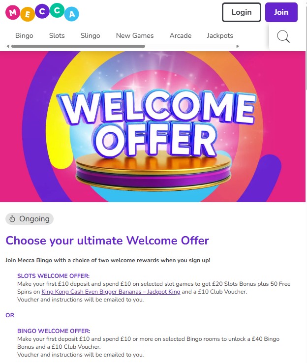 Mecca Bingo New Customer Bonus Code