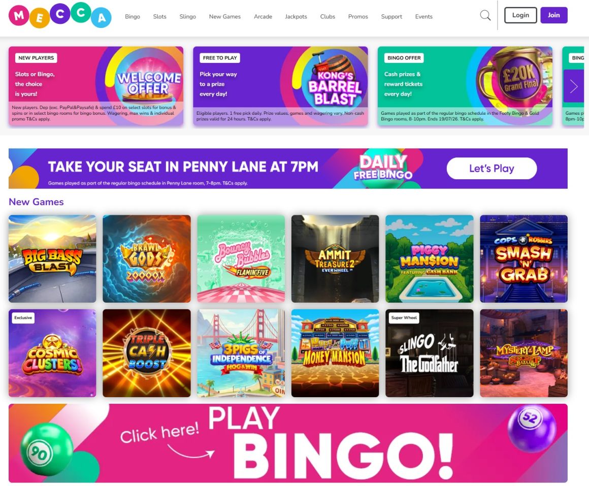 Mecca Bingo Site, Promo and Games