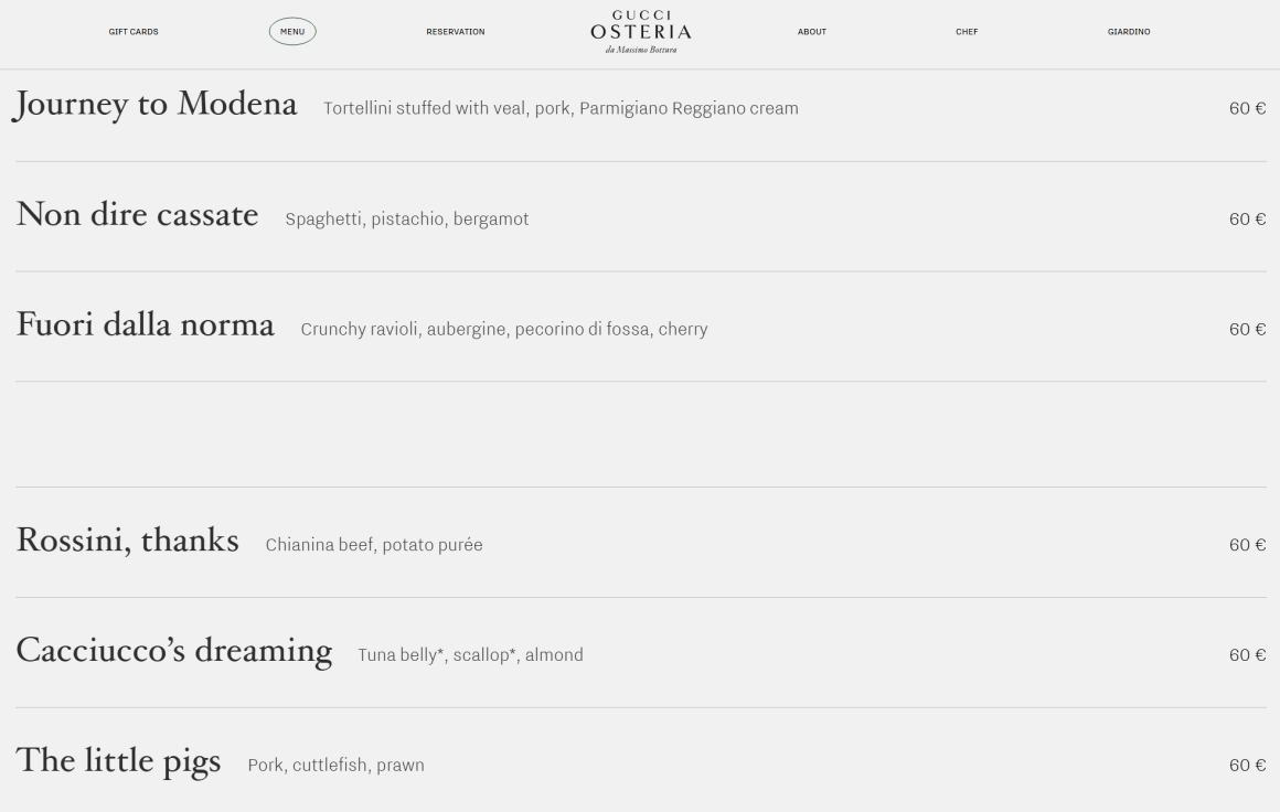 3. Gucci Osteria — Florence, Italy menu