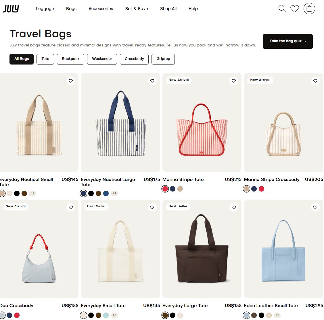 July travel bags with promo codes