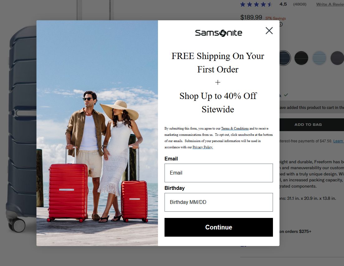 Samsonite - free shipping on your first order - sign up!