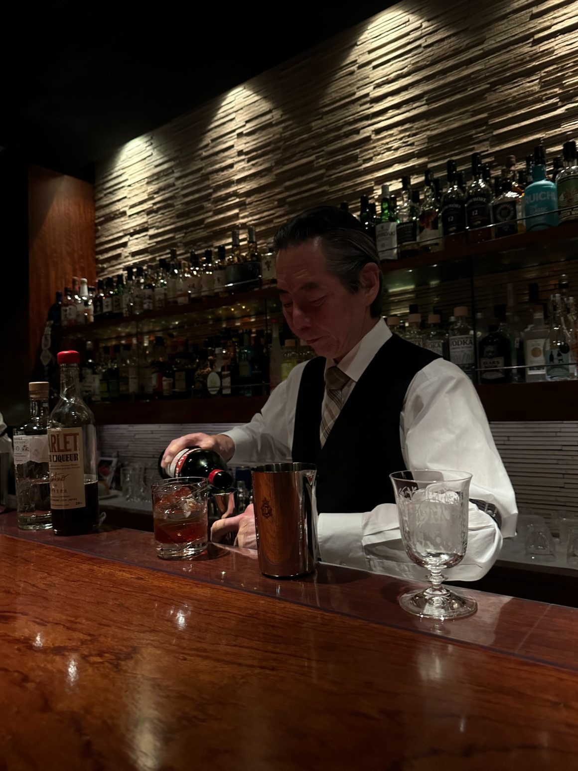 Bartender preparing a Japanese cocktail in Kyoto