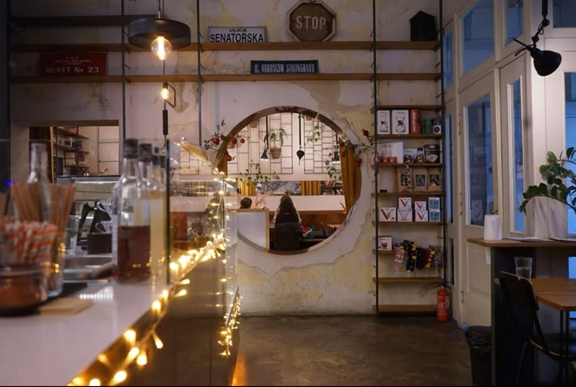 Café Hafuch on Józefa 25 in Kazimierz — Miriam Synger's regular kosher café in Kraków.