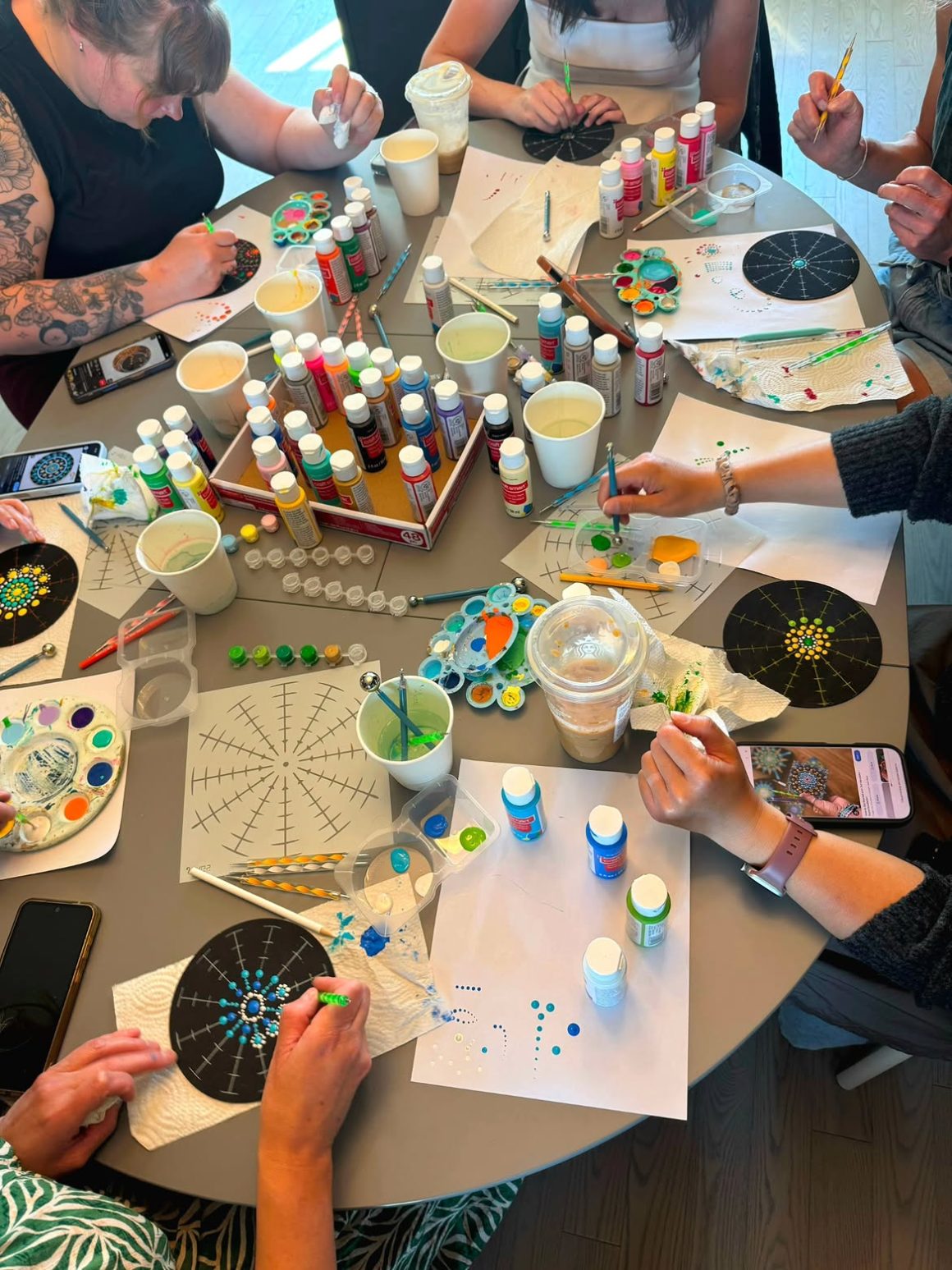 A Mandala Dotting experience for team building at Dots & Lines in Calgary