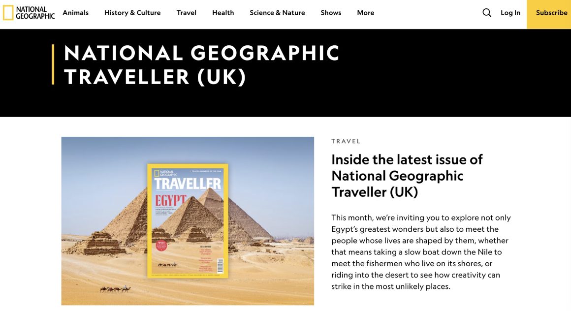 The screenshot was taken from the website of National Geographic Traveller.