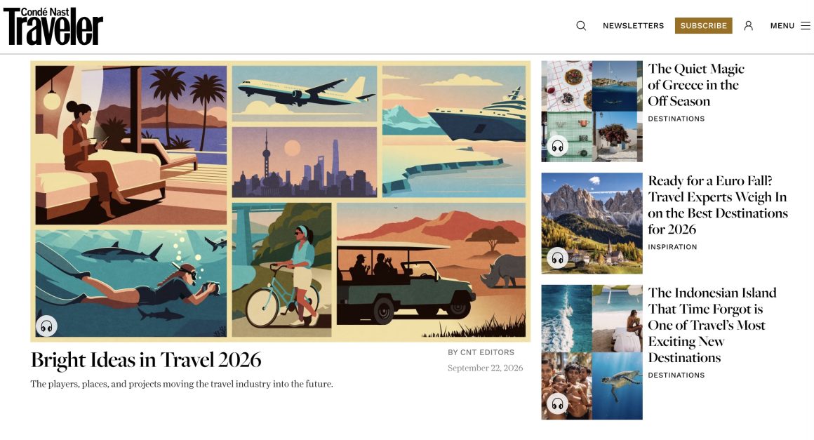 The screenshot from the Condé Nast Traveler website