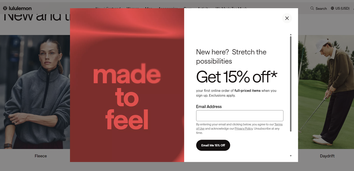 The 15% First-Order Discount at Lululemon promo code