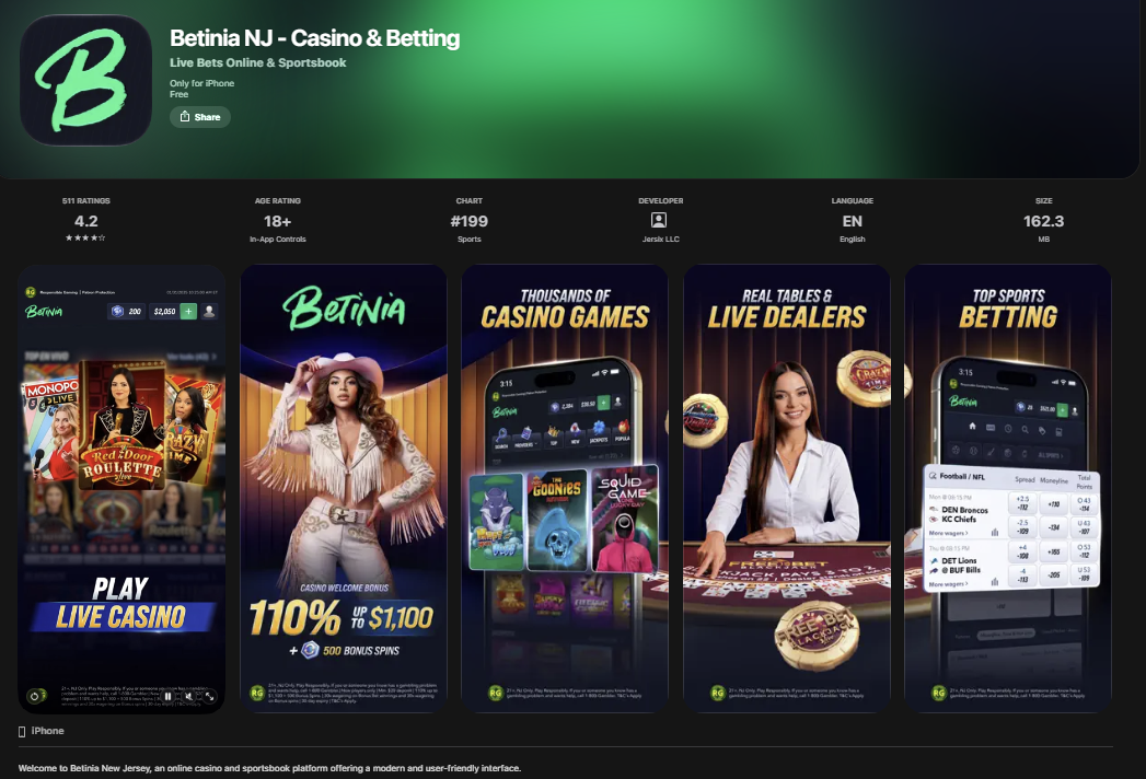 Betinia NJ Betting & Casino Offers and App