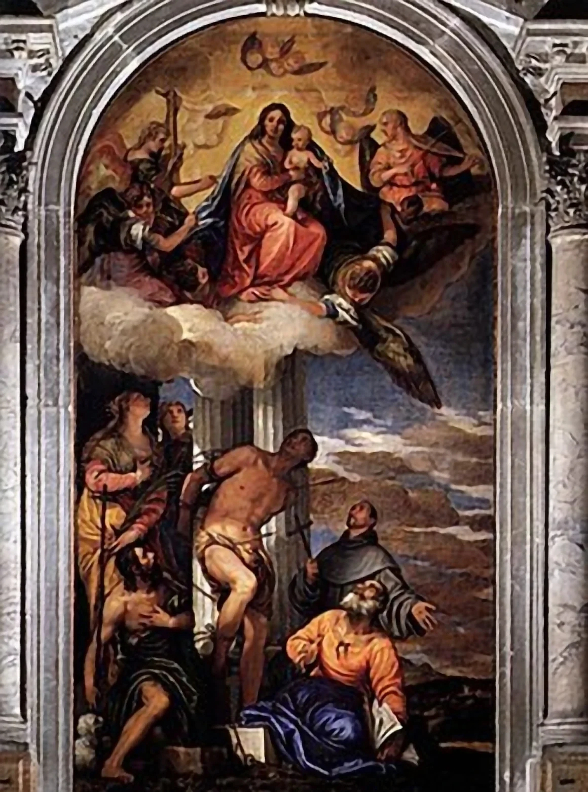 Veronese's altarpiece Madonna in Glory with Saints in the Church of San Sebastiano, Venice, where the painter is buried